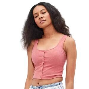 American Eagle pink button front cropped tank top. Ribbed size small